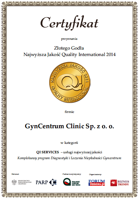 Certyfikaty jakości Certyfikat QI 2014 Certyfikaty jakości